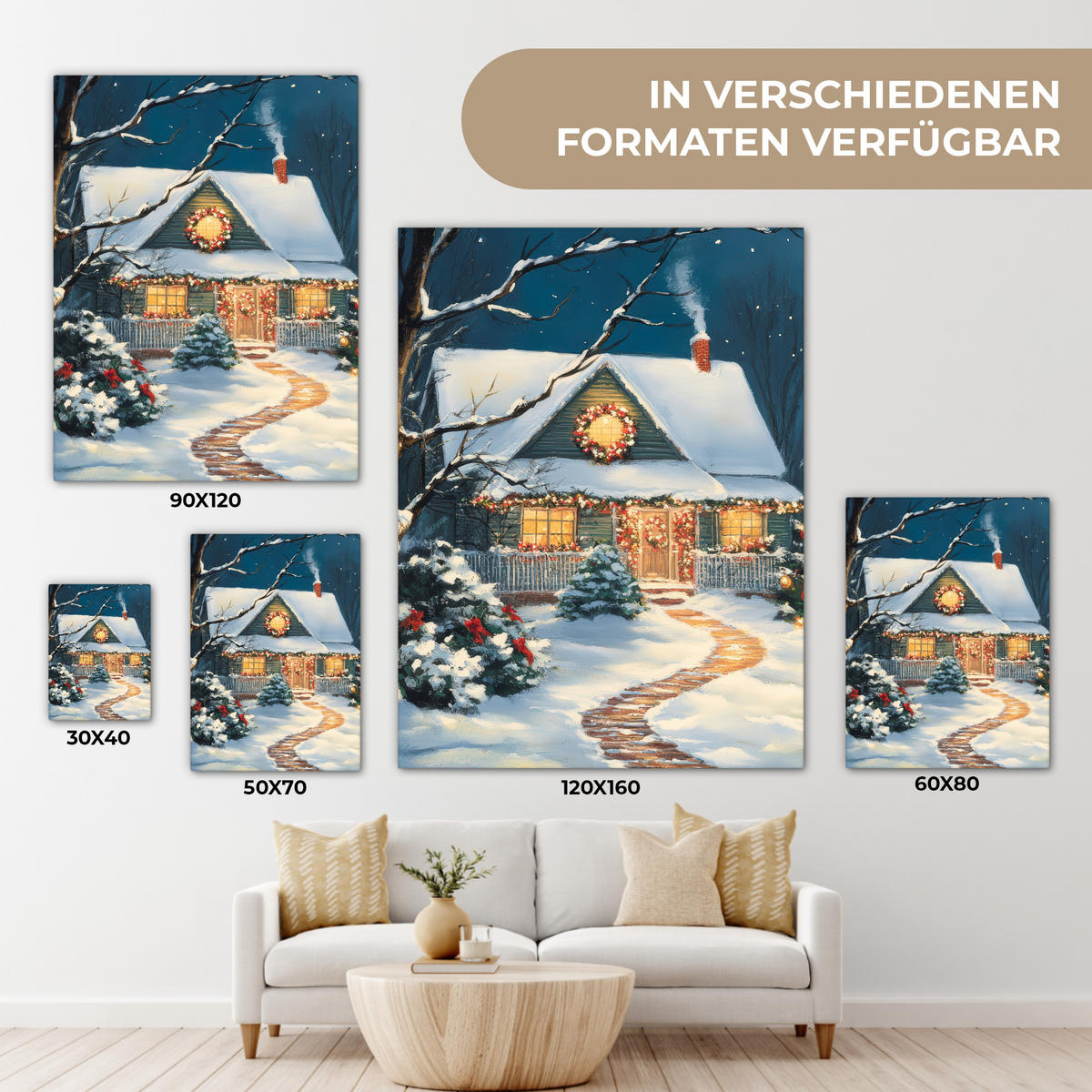 LEINWANDBILD Weihnachten - Weihnachtsbaum - Winter - Zuhause - Schnee 30x40 cm - Smaragdgrün, Textil (30/40cm) - MuchoWow