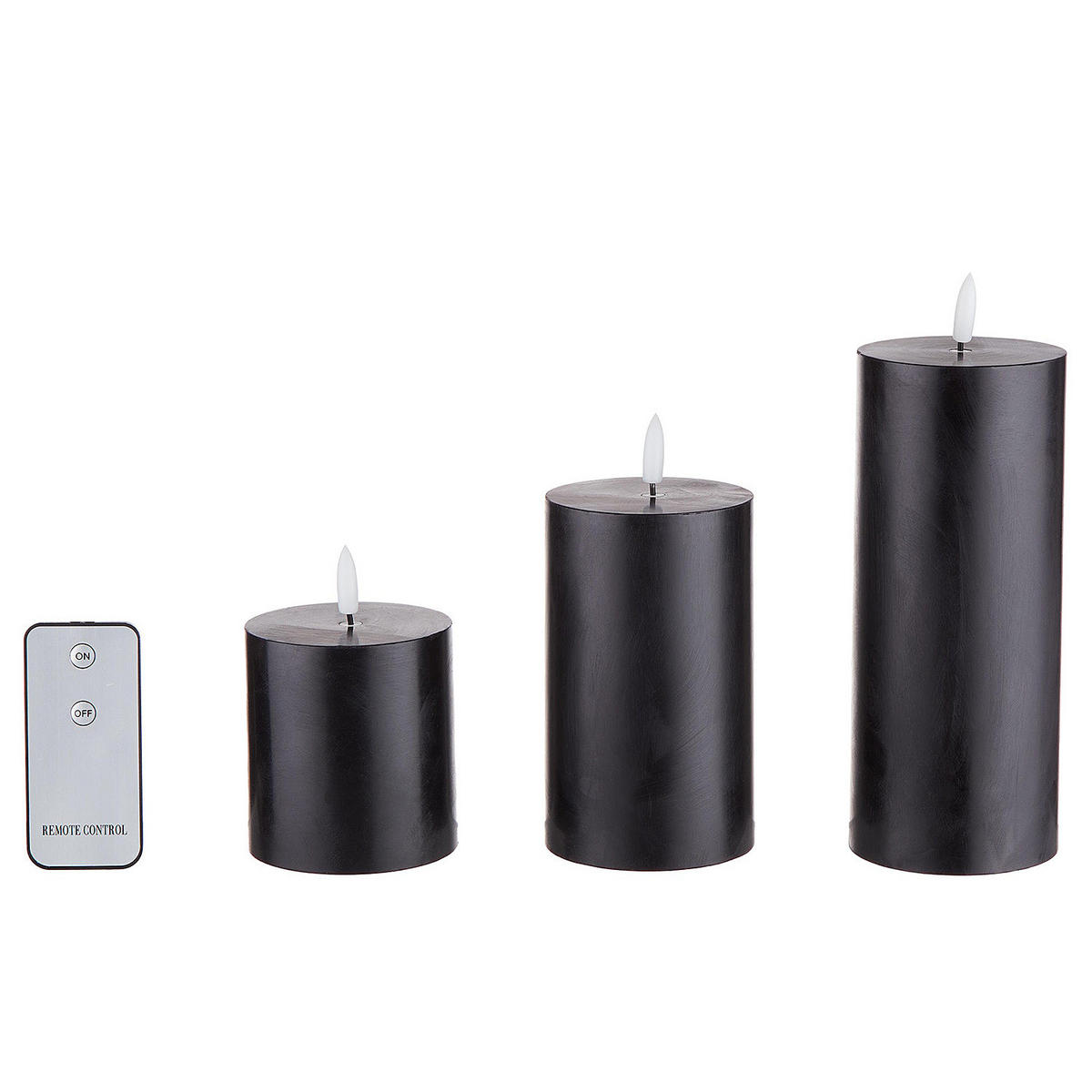 LED-KERZEN (3er Set) Nordic Light - Schwarz, Paraffin (8/8/18cm) - Butlers