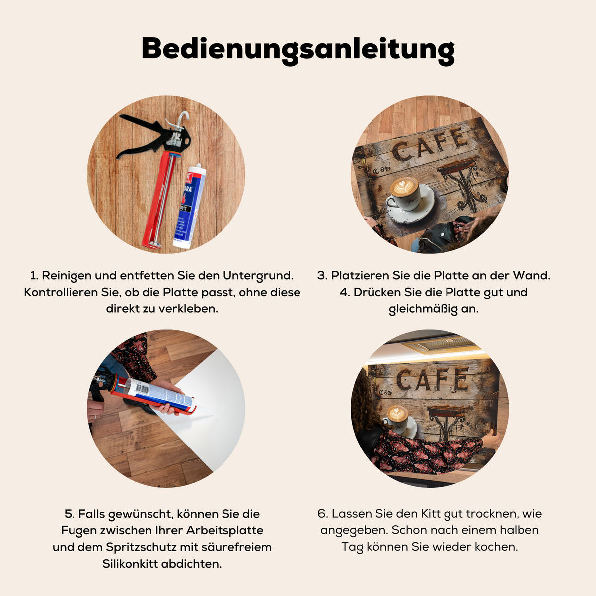 SPRITZSCHUTZ KÜCHE Cafe - Holz - Kaffee - Regale 60x40 cm - Schwarz, Metall (60/0.3/40cm) - MuchoWow