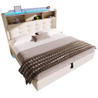 POLSTERBETT 140/200 cm Beige mit LED-Beleuchtung und hydraulischem Stauraum - Beige, Textil (140/200cm) - OKWISH