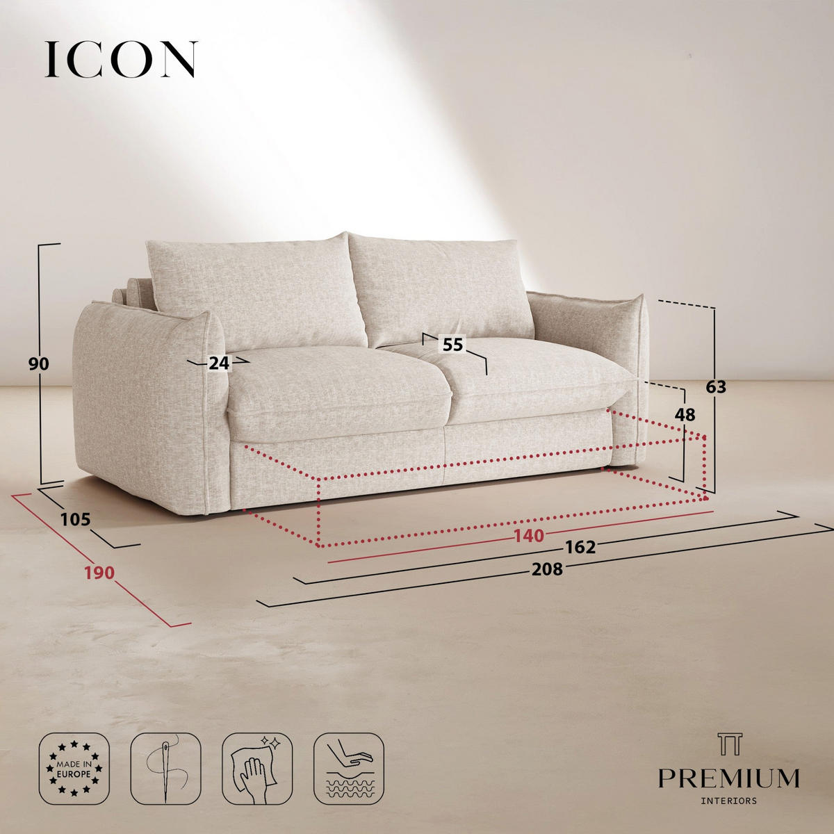 SCHLAFSOFA Express ICON Frottee Dunkles Anthrazit 208cm - Dunkelgrau/Anthrazit, Textil (208/90/105cm) - Premium Interiors