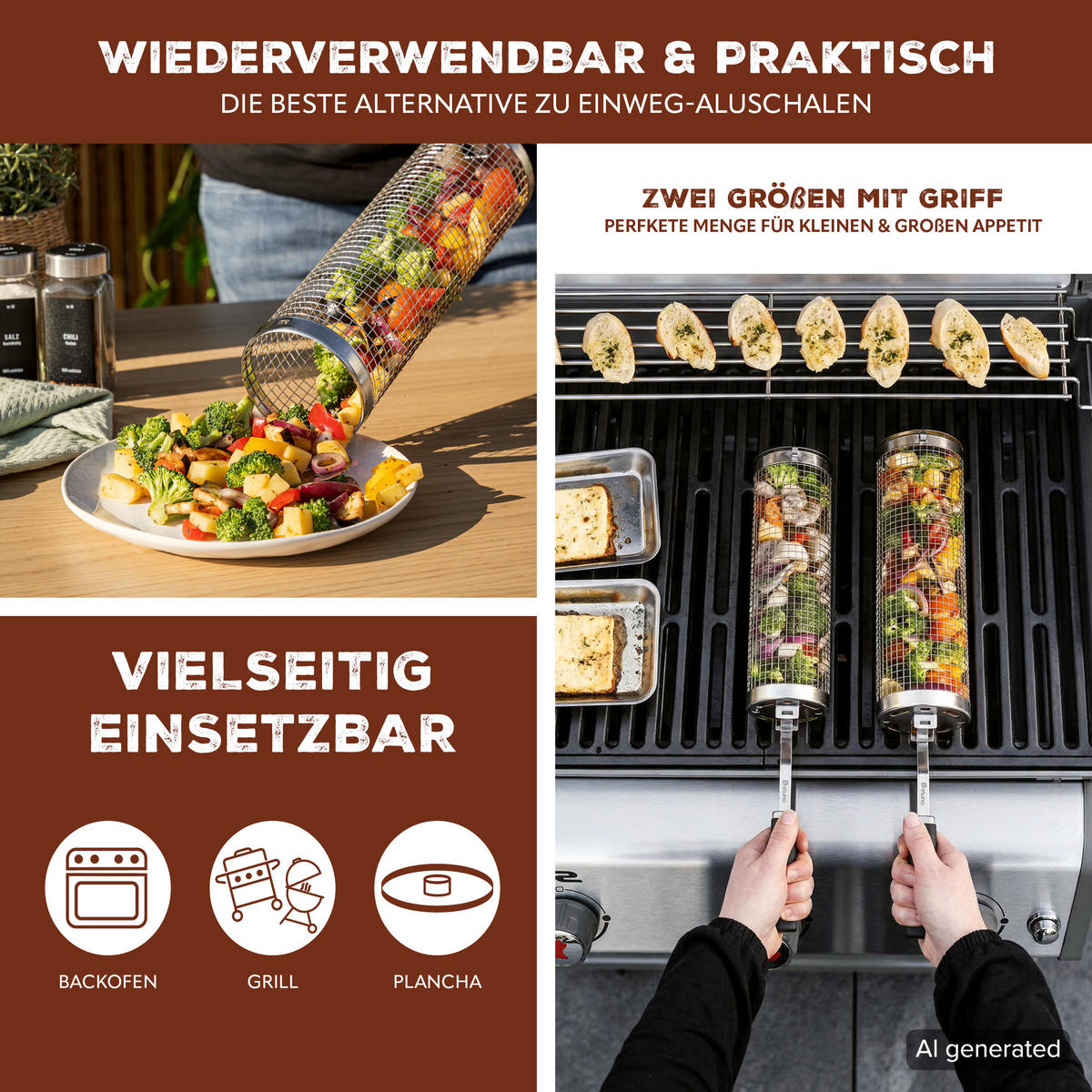 GRILLKORB, rund Edelstahl matt - Silberfarben, Metall (46/8.5/8.5cm) - eluno