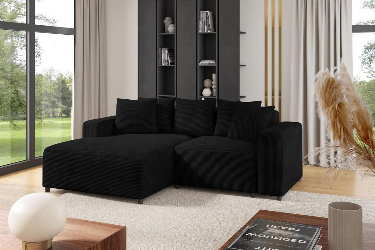 ECKSOFA Megan Xs In Stoff Poso - Schwarz, Holzwerkstoff/Textil (240/165cm) - Fun Möbel