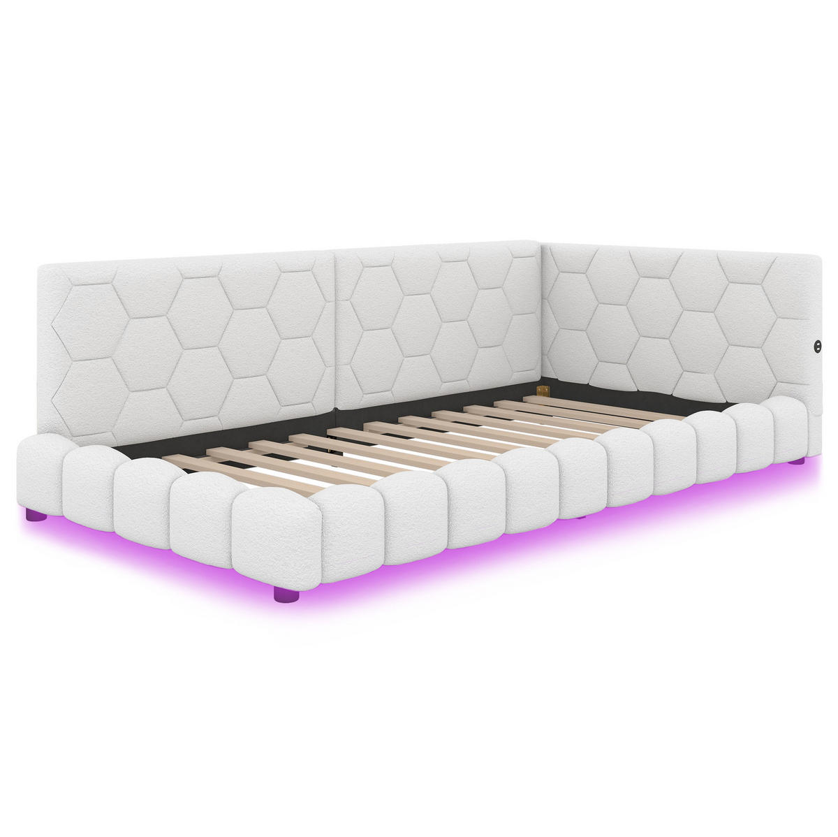 POLSTERBETT 90/200 cm Weiß mit LED-Beleuchtung und USB- und Type-C-Anschlüssen - Weiß, Textil (90/200cm) - Flora Grace