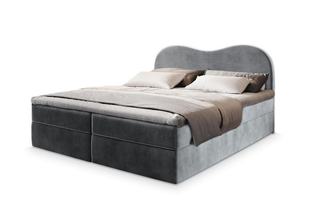 POSTEL BOXSPRING FLUVIA 140x200 cm, s matrací a úložným prostorem, šedá - šedá, kompozitní dřevo/textil (140/200cm) - MASSENO