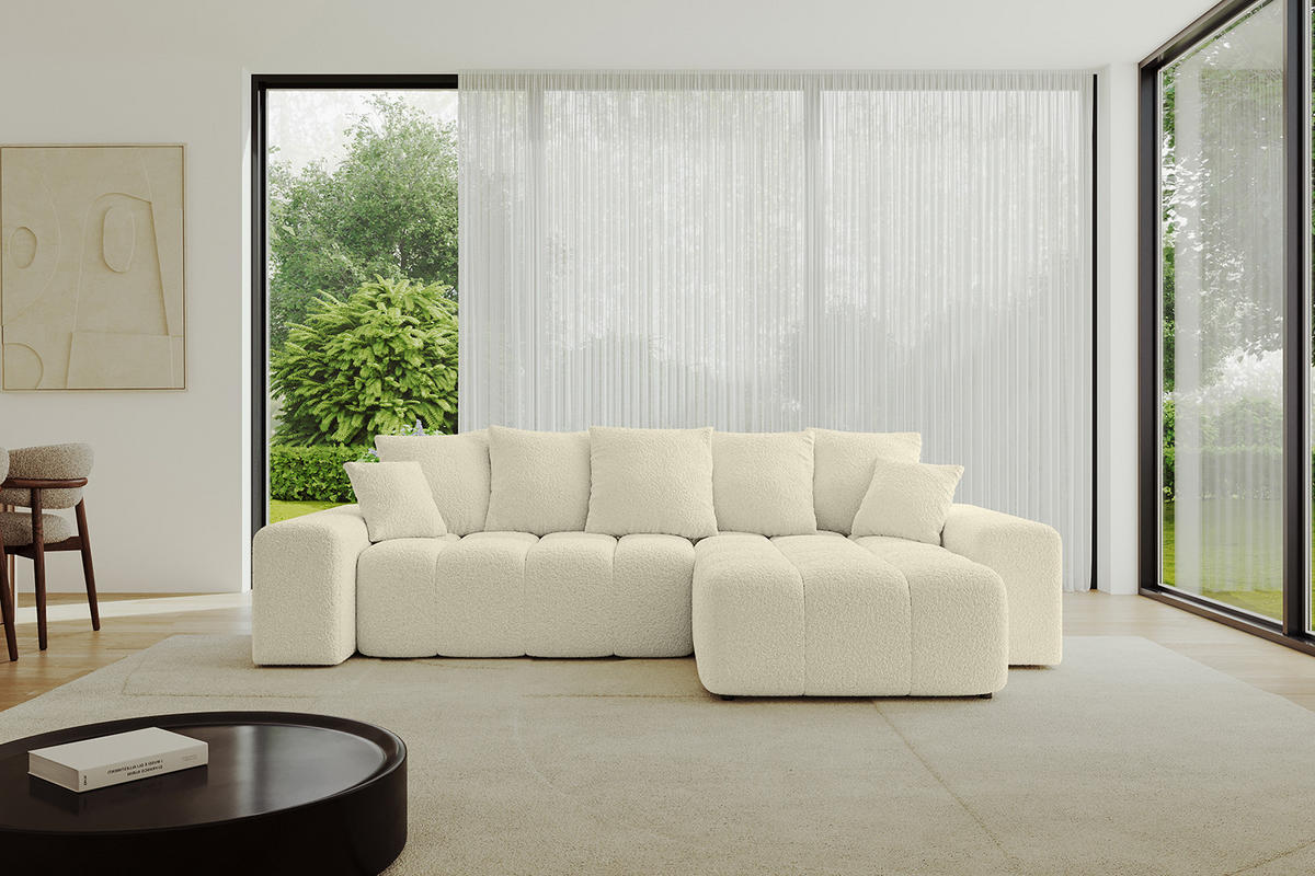 ECKSOFA Ottomane rechts ENIL-L 297x189x68 Beige Bouclé - Creme, Holzwerkstoff/Kunststoff (189/297cm) - ALTDECOR