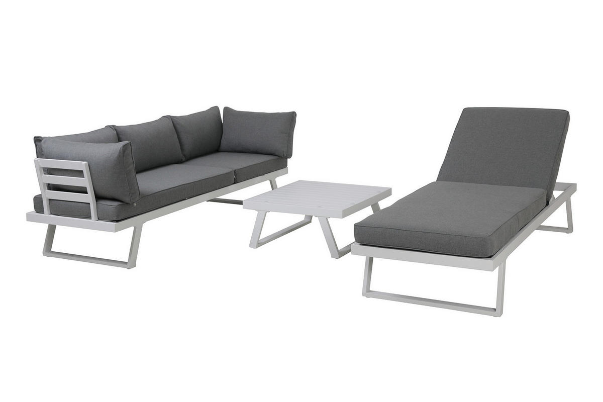 GARTENLOUNGE-SET Yala Ecksofa, 1 Couchtisch, 4 Sitzkissen, 7 Rückenkissen - Grau, Metall - TPFGarden