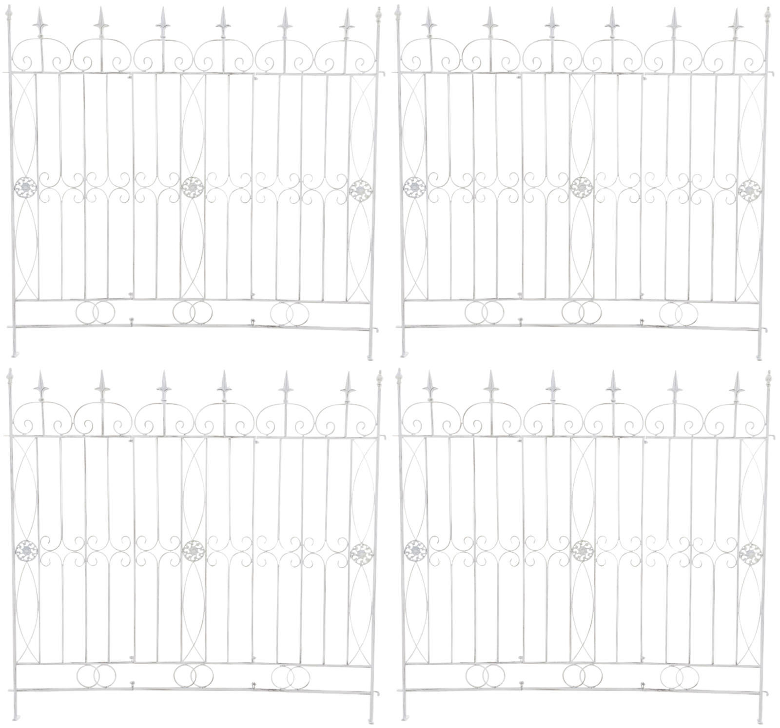 GARTENZAUN 4er Set Metall antik weiß - Weiß/Grau, Metall (124/116cm) - CLP