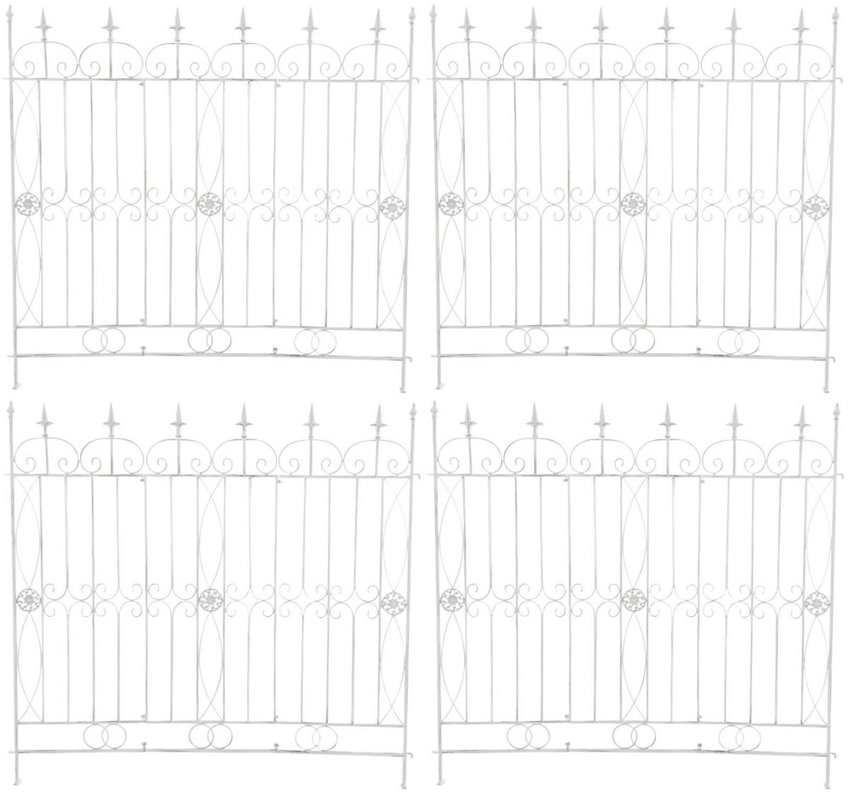 GARTENZAUN 4er Set Metall antik weiß - Weiß/Grau, Metall (124/116cm) - CLP