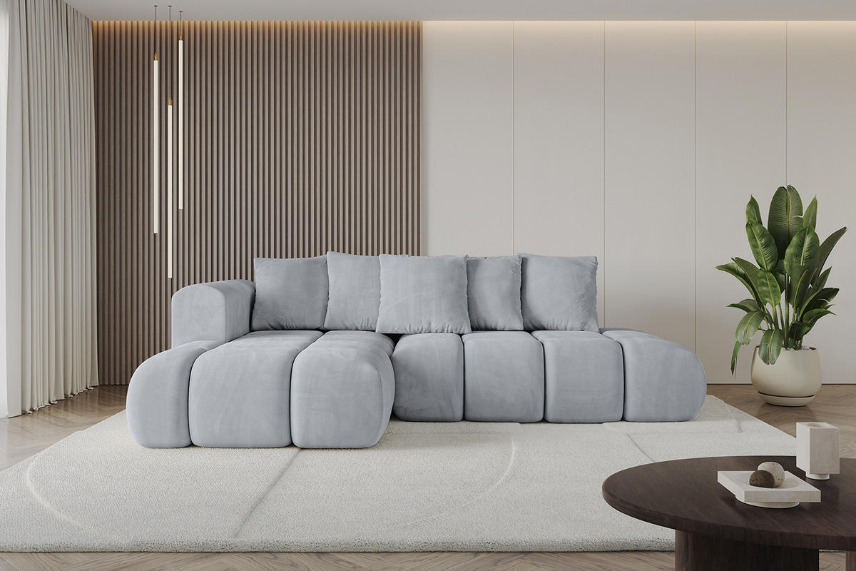 ECKSOFA Ottomane Links CLOUD-L-v1 289x180x40 Hellgrau Velours - Hellgrau, Holzwerkstoff/Kunststoff (180/289cm) - ALTDECOR