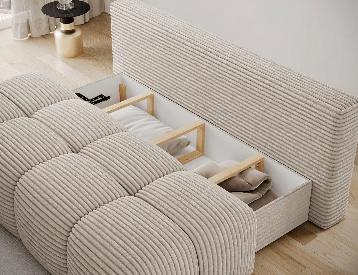 SCHLAFSOFA Nuwia mit Schlaffunktion und Bettkasten – Modernes Designsofa mit Schlafauszug und dekorativer Steppung - Weiß, Kunststoff (200/102/100cm) - Wohnideebilder