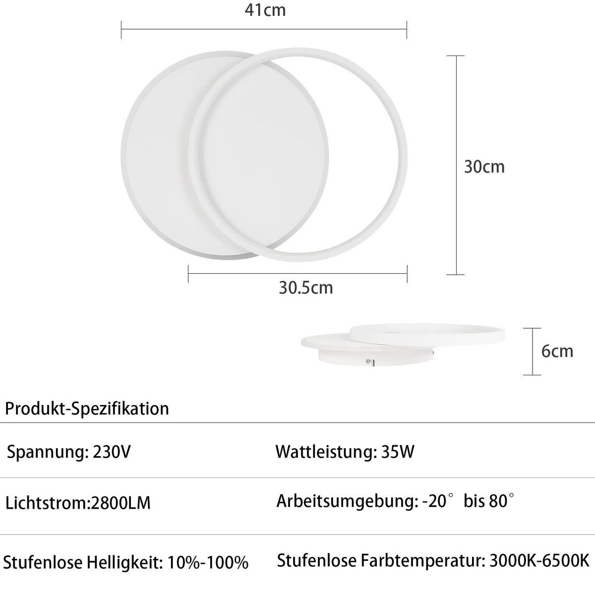 DECKENLEUCHTE Rosalyndra 40/30/6 cm - Weiß, Metall (40/30/6cm) - ZMH
