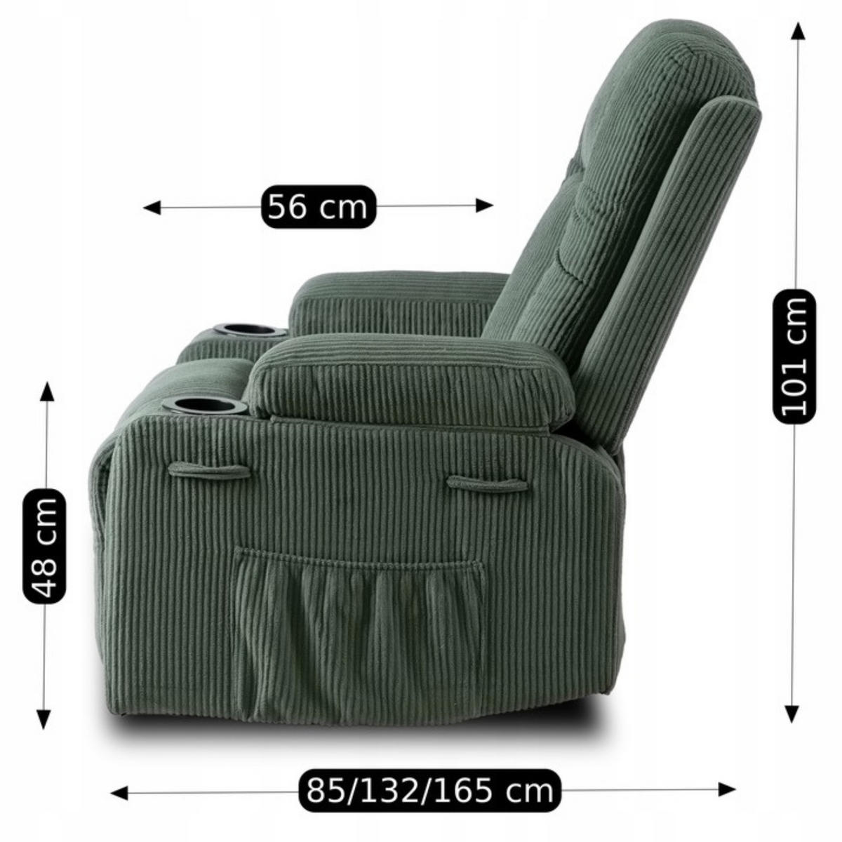 MASSAGESESSEL BOX 2 mit Fußhocker Cord Grün - Grün, Holz/Textil (87/101/85cm) - makarowski meble