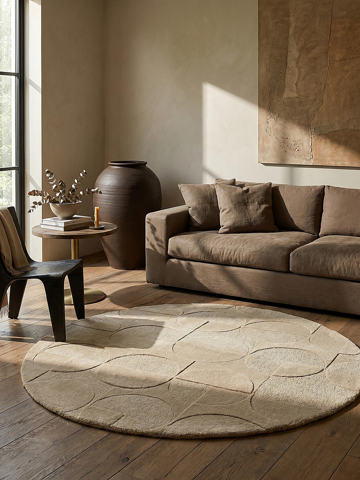 WOLLTEPPICH Geometrisches-Design, naturfarben DEBEN NOAH, Braun 160x160 cm - Braun, Textil (160/160cm) - KADIMA DESIGN