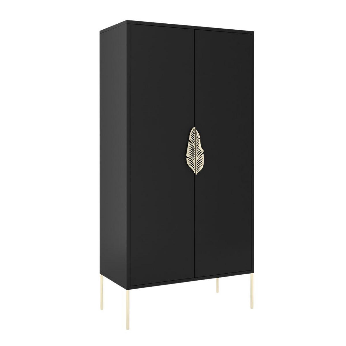 HIGHBOARD Merlin, Schwarz, Goldene Details - Goldfarben/Schwarz, Holzwerkstoff/Metall (80/160/40cm) - Skandica