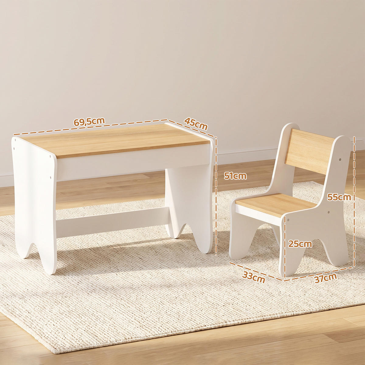 KINDERSITZGRUPPE 2er Set Spanplatte MDF Weiß - Weiß, Holzwerkstoff (45/51/69.5cm) - AIYAPLAY