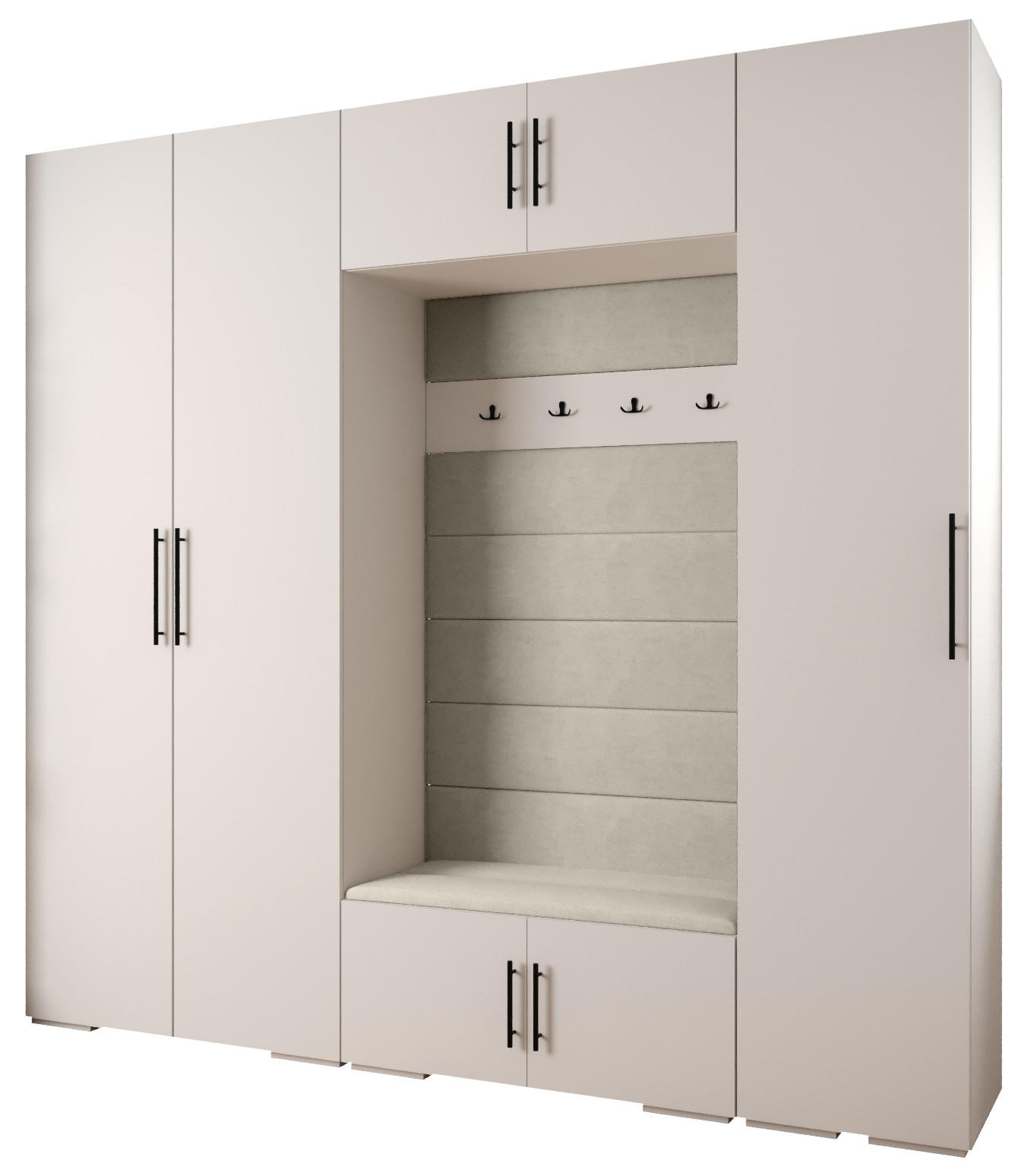 Abiks Möbel Garderoben-Set Weiß, Beige, Schwarz 250x236.7x47 cm