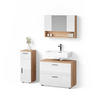 BADMÖBEL-SET Ronco Weiß Hochglanz/Goldkraft Eiche 3 Teile, mit Schubladenschrank und Midischrank - Weiß Hochglanz/Eiche Wotan, Holzwerkstoff (80/58/41cm) - Livinity®