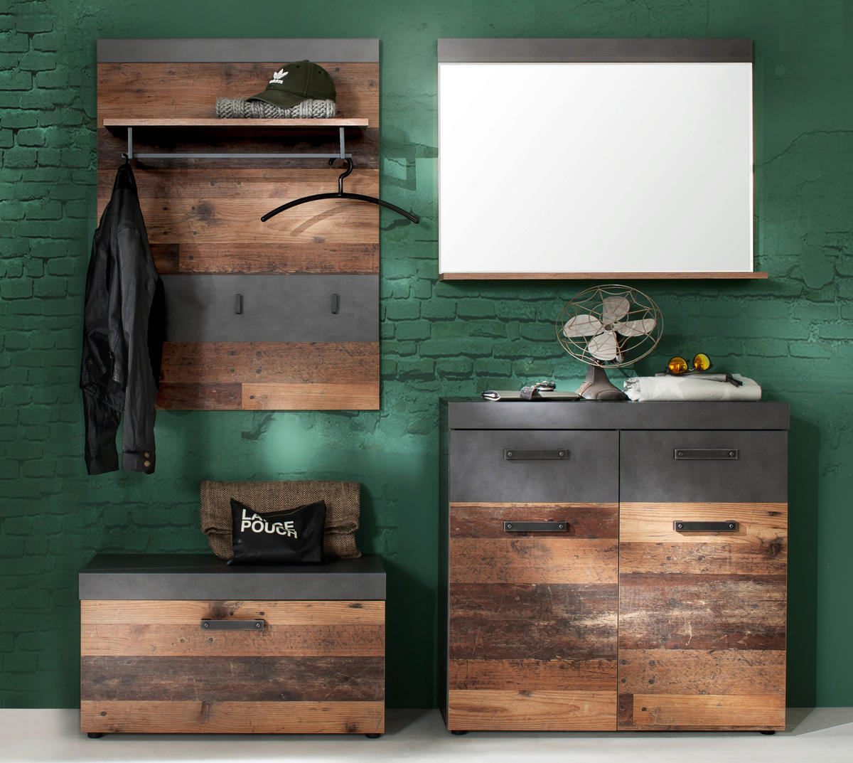 SCHUHSCHRANK Used Wood Vintage mit grau, Flurkommode 90 x 89 cm - Silberfarben/Schwarz, Holzwerkstoff/Kunststoff (90/89/34cm) - Top.Furn