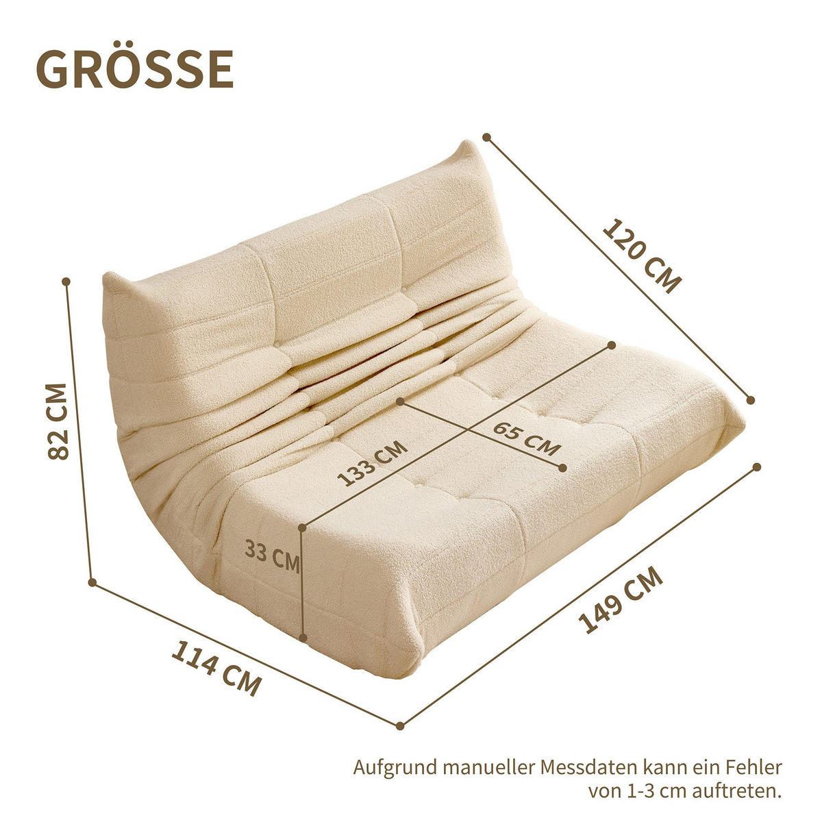 LIEGESESSEL 149/120/82 cm Beige Ergonomische Unterstützung für Schlafzimmer Wohnzimmer - Beige, Textil (120/82/149cm) - OKWISH