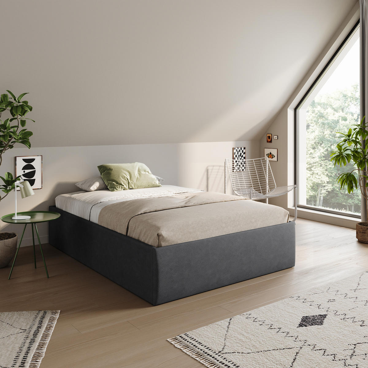 POLSTERBETT mit Stauraum & H2 Matratze 140x200 cm in Anthrazit - Anthrazit, Textil (140/200cm) - Home Collective