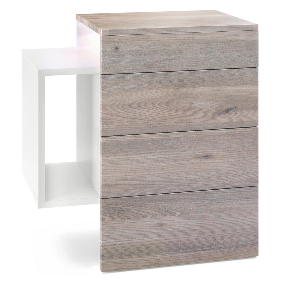 NACHTTISCH Queens Front in Eiche Nordic - Silbereichenfarben, Holzwerkstoff (60/63/36cm) - Vladon
