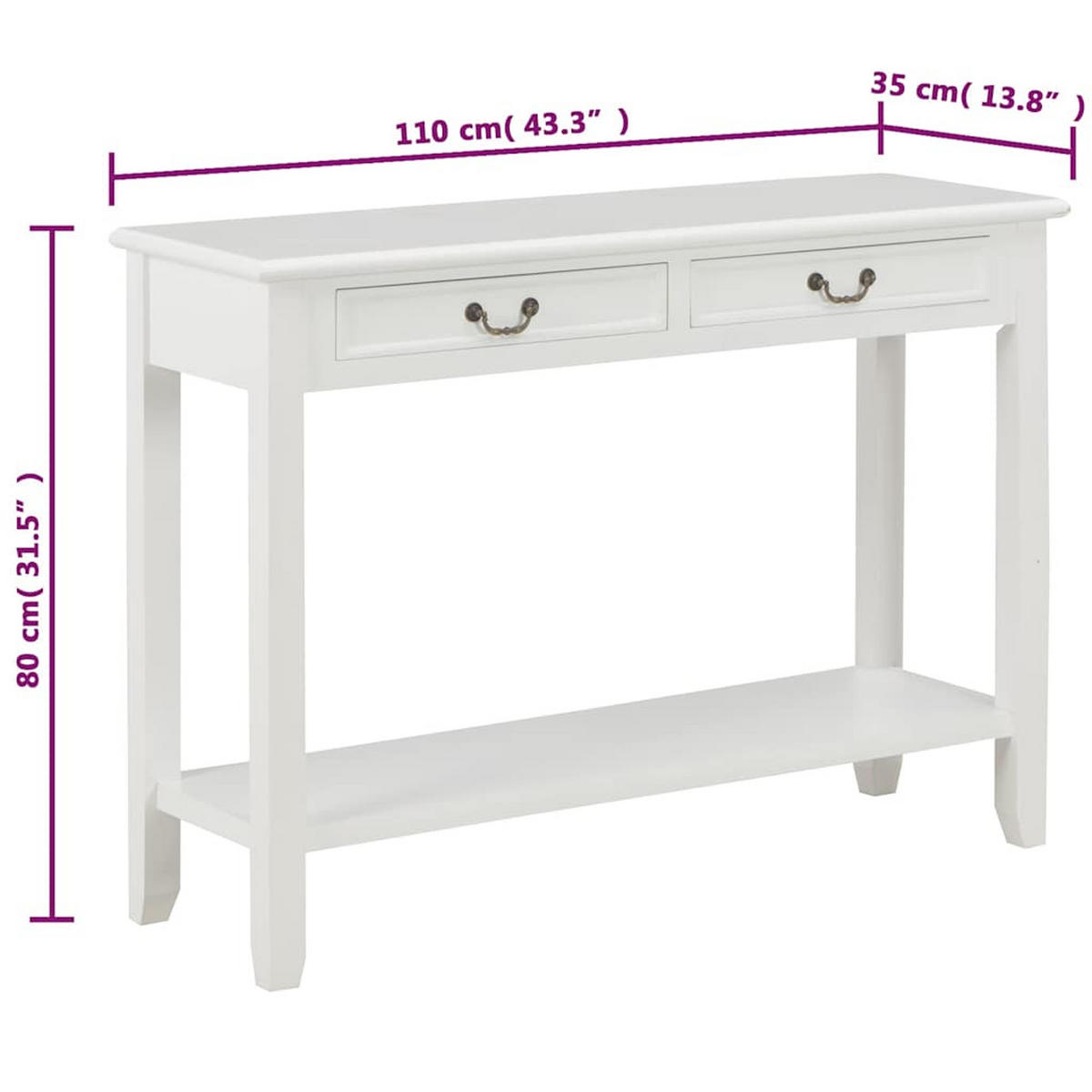 KONSOLENTISCH Weiss 110/35/80 Cm Holz - Weiß, Holz (110/35/80cm) - vidaXL