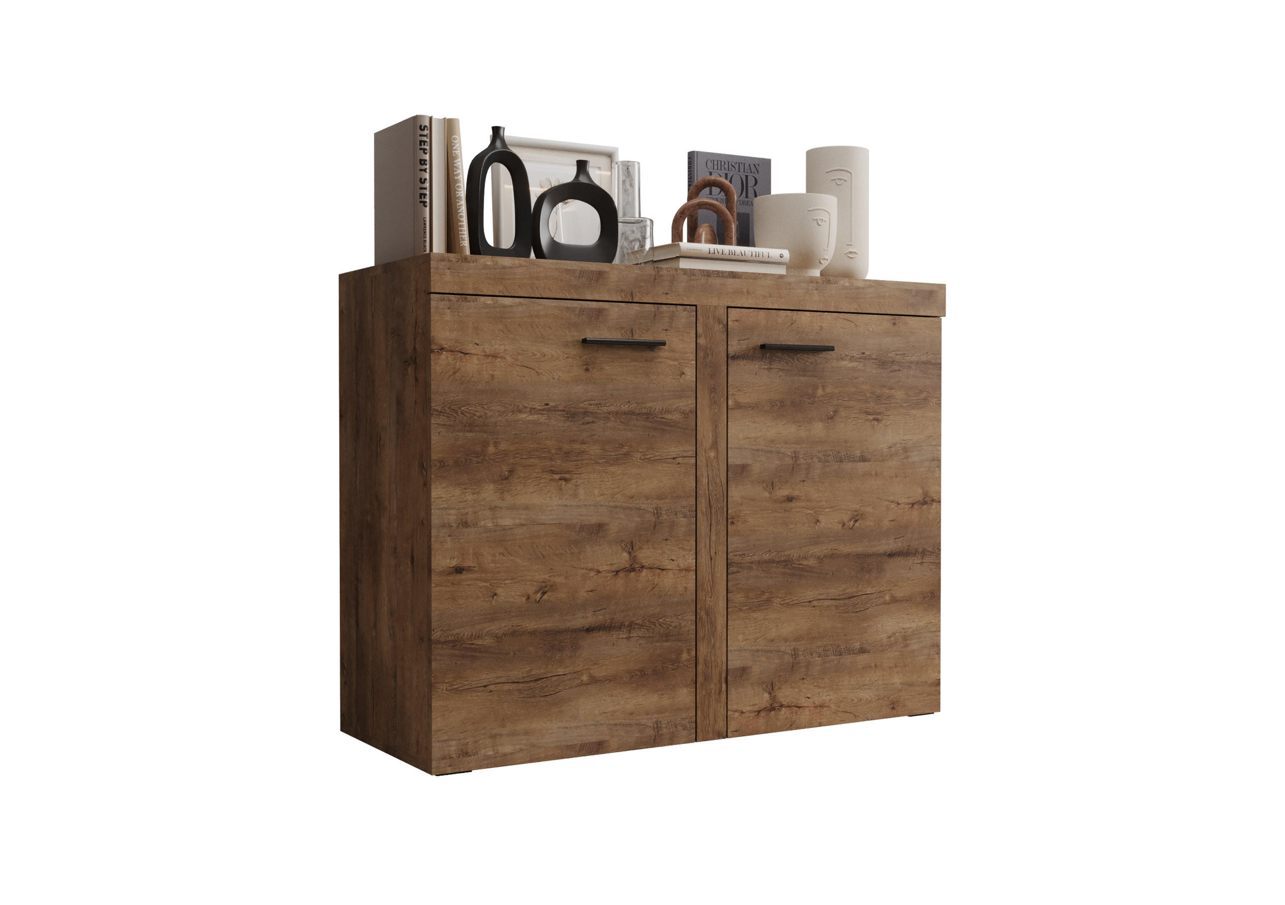 KOMMODE London LRXK 2D mit 2 Türen, Sideboard in Farbe: Weiß, Größe: 97 x 82 x 40 cm - Weiß, Holzwerkstoff (97/82/40cm) - O-Sofa