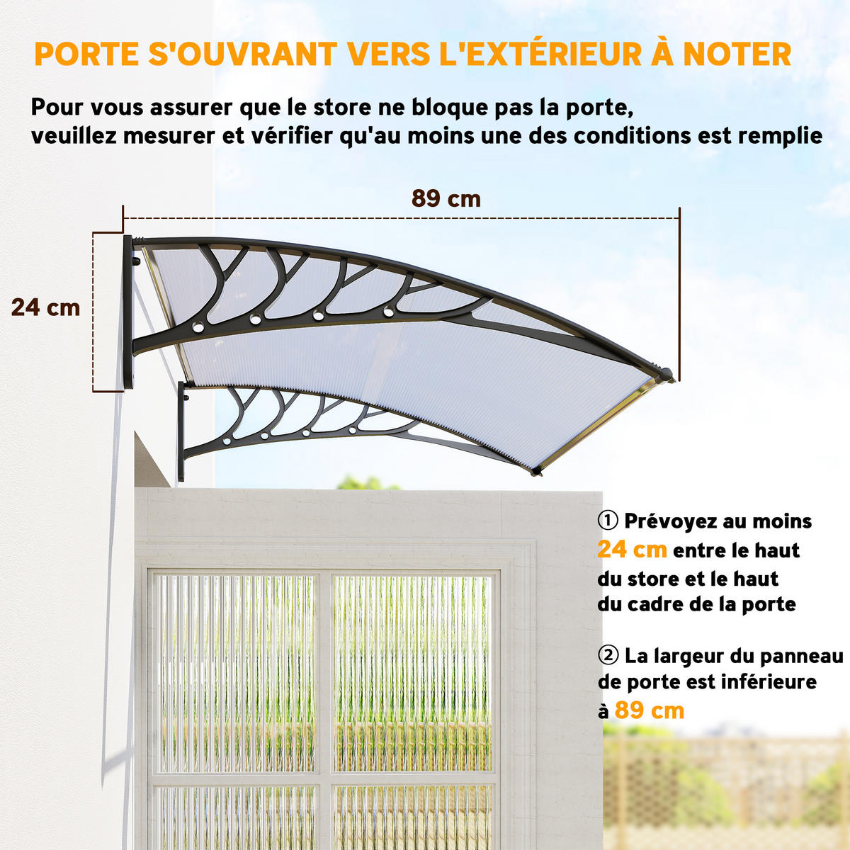 VORDACH DE-14004 Polycarbonat 90/122 cm, UV-Schutz Transparent - Transparent, Kunststoff (89/24/122cm) - ComfortXL