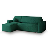 ECKSOFA RAVELO M Grün Velours-Stoff mit Schlaffunktion - Grün, Holz (240/140cm) - MASSENO