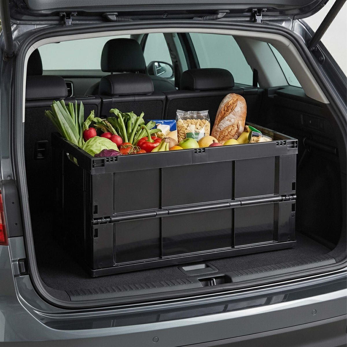 KLAPPBOX Schwarz stabil faltbar Polypropylen 60 l - Schwarz, Kunststoff (58.5/31.5/40cm) - Relaxdays