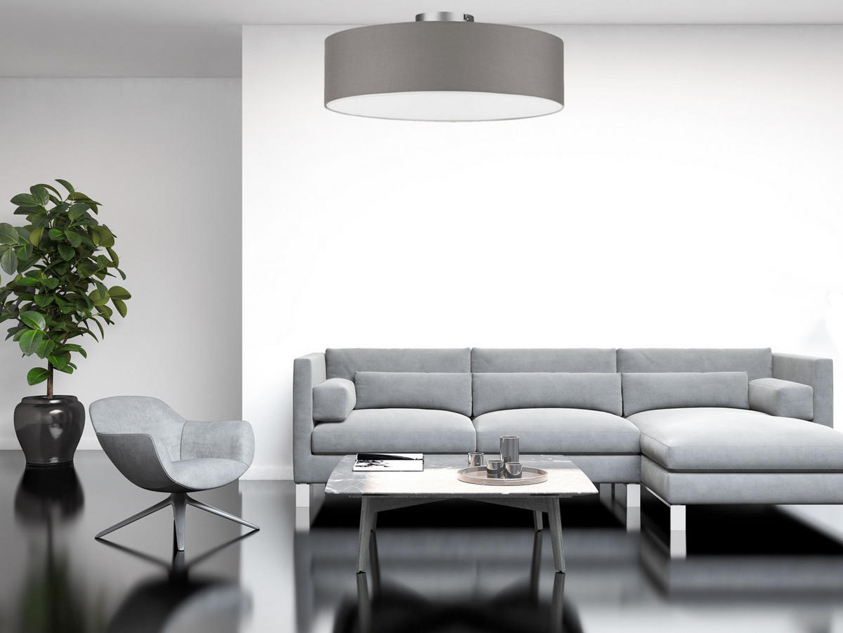 DECKENLAMPE Ø50cm, Lampenschirm Stoff Braun-Grau - Braun/Grau, Textil (50/50/19cm) - meineWunschleuchte