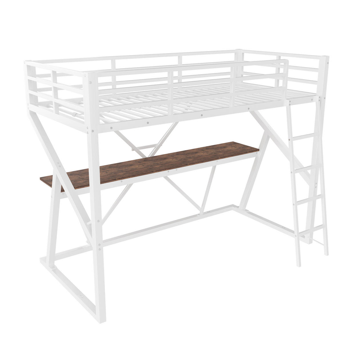 HOCHBETT 90/200 cm mit LED und Schreibtisch ohne Matratze - Weiß, Metall (90/200cm) - MIVRAY