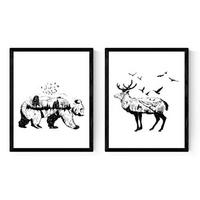 POSTER Set Mit 2 Nordischer Stil – Tiere A3 Rahmenlos - Klar, Papier (29.7/5/42cm) - Nacnic