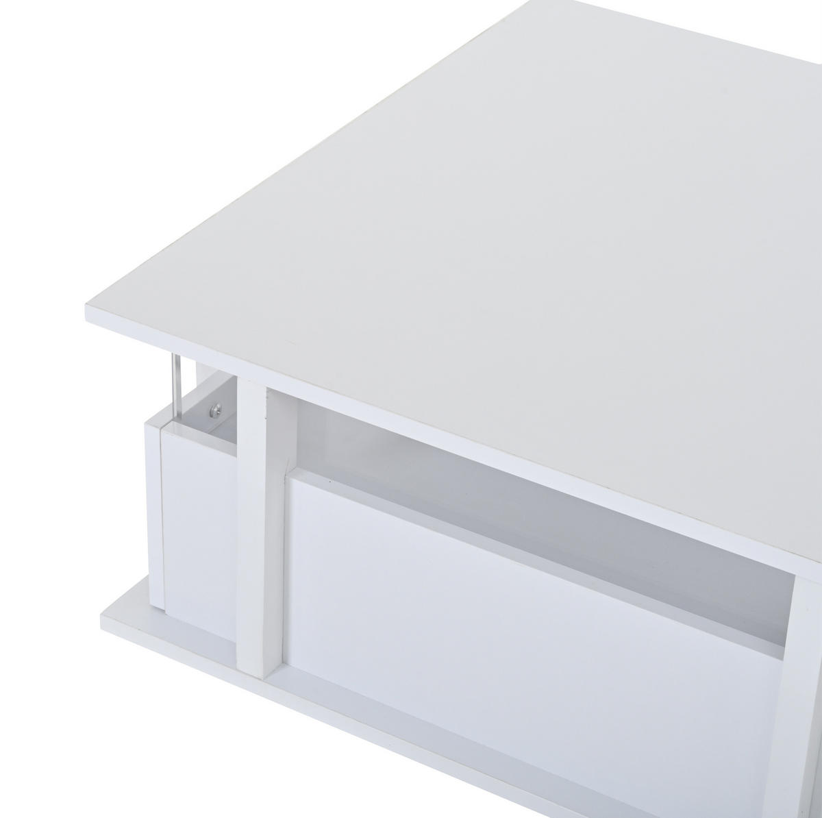 COUCHTISCH in Weiß Sofatisch Hochglanz mit 2 Schubladen, LED & Acryl-Trennwand, Sofatisch für Wohnzimmer,B70/T70/H35cm - Weiß, Holzwerkstoff/Metall (70/70/35cm) - STILVORA