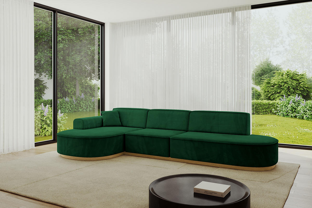 ECKSOFA Ottomane Links MARI-L2-v2 - 328x171x83 cm Dunkelgrün Velours - Dunkelgrün, Holzwerkstoff/Textil (328/171cm) - ALTDECOR