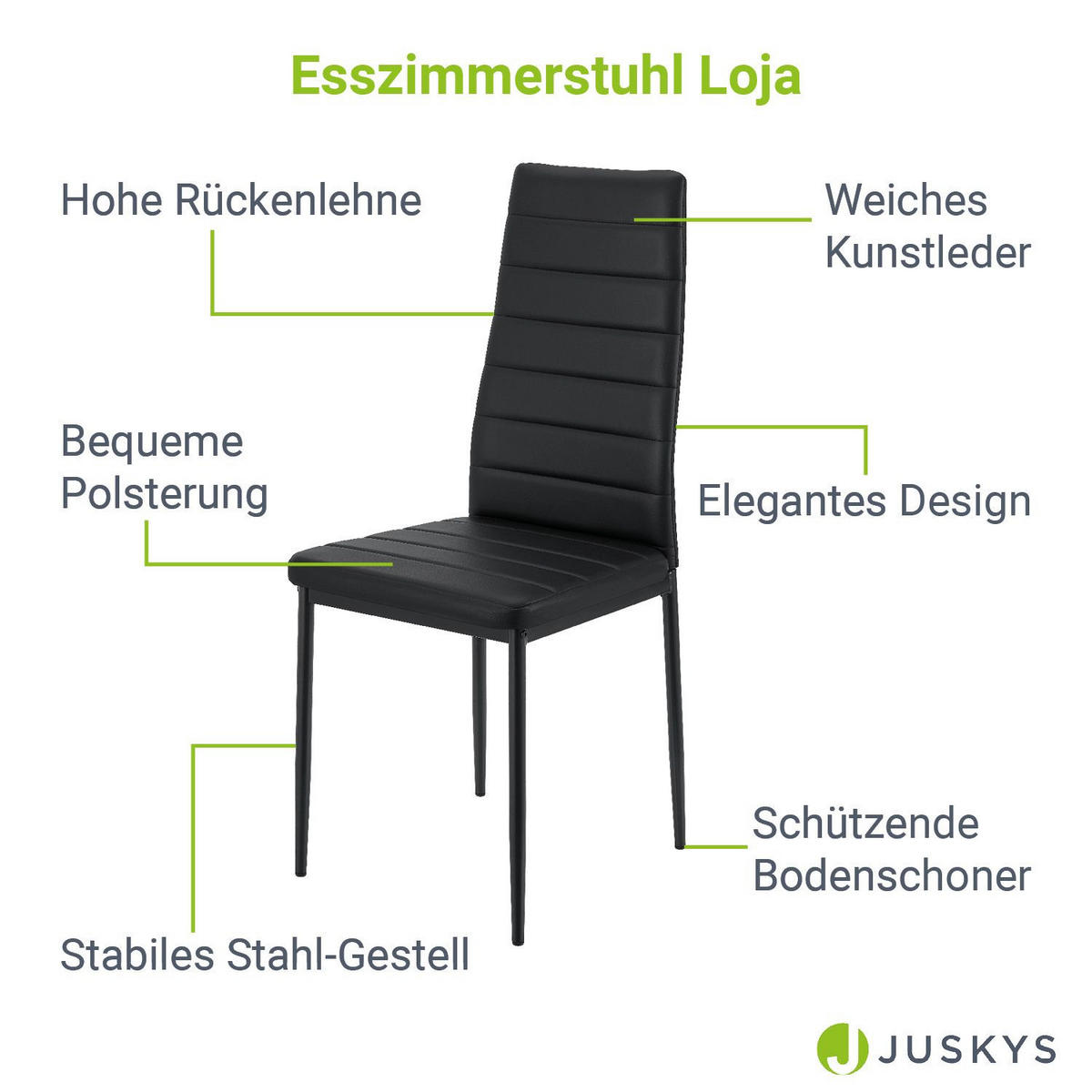 ESSZIMMERSTUHL Loja 2er-Set schwarz - Schwarz, Metall (41/96/49cm) - Juskys