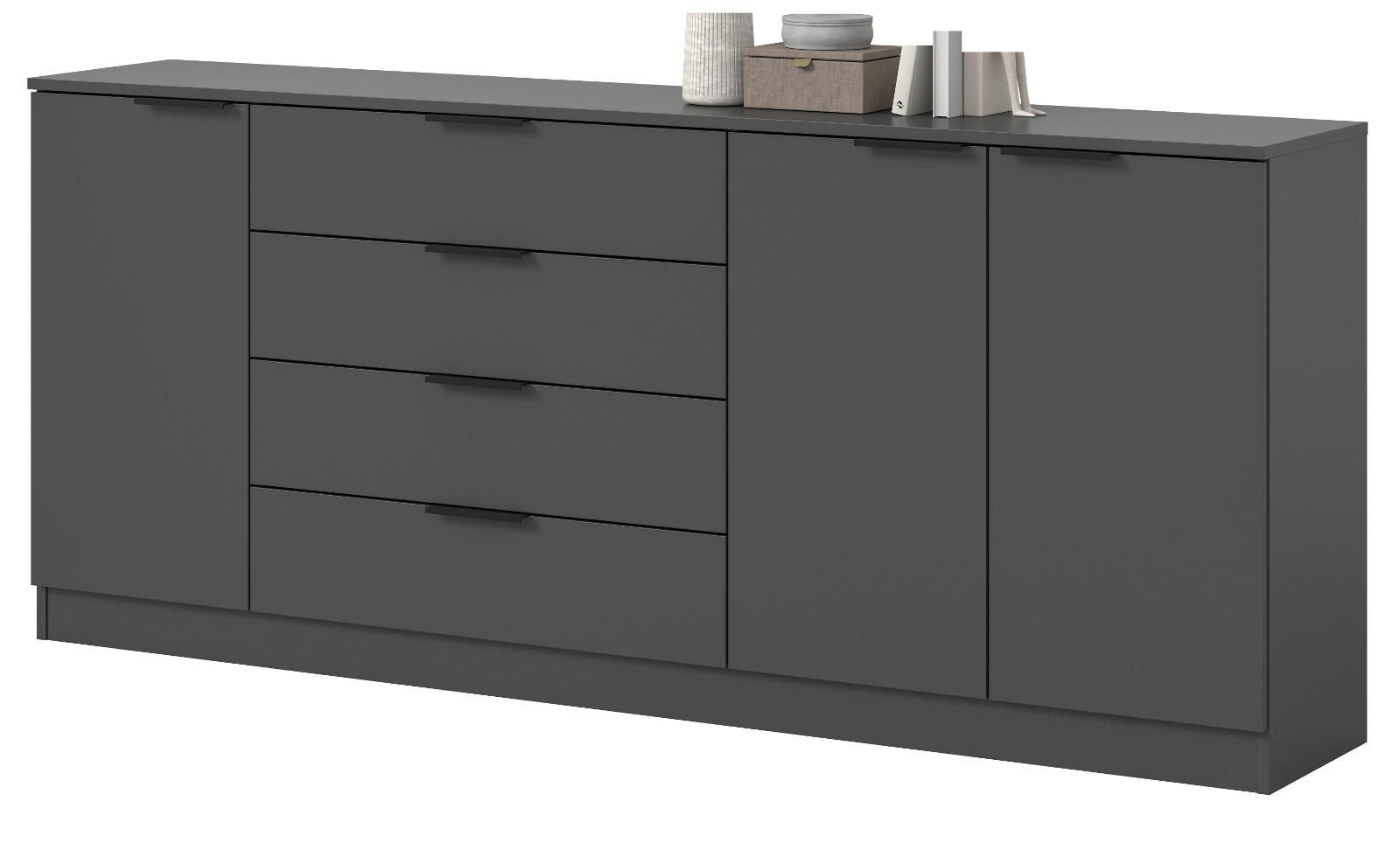 SIDEBOARD grau 185 x 80 cm, Kommode mit viel Stauraum - Schwarz/Grau, Holzwerkstoff/Kunststoff (185/80/35cm) - Inn.Furn