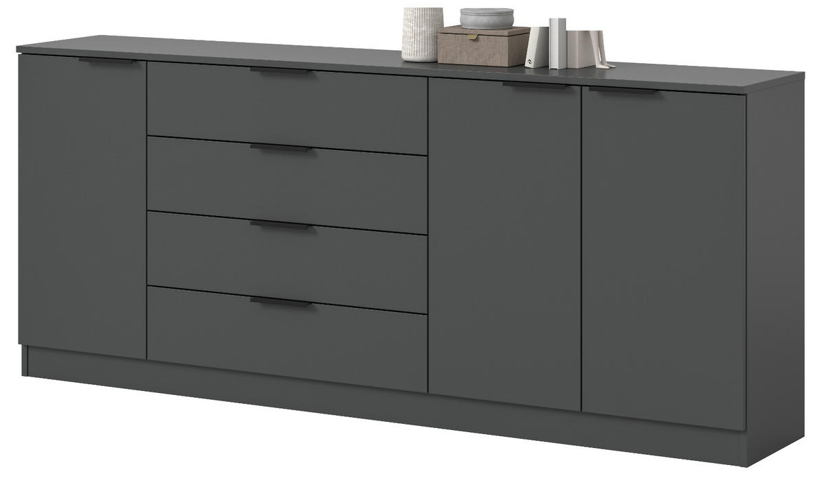 SIDEBOARD grau 185 x 80 cm, Kommode mit viel Stauraum - Schwarz/Grau, Holzwerkstoff/Kunststoff (185/80/35cm) - Inn.Furn
