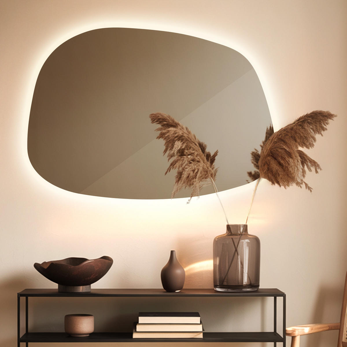 LED SPIEGEL 90,9 x 66 cm Unregelmäßige Form Warmweiß 3000K - Transparent, Glas (90.9/66/0.4cm) - TULUP