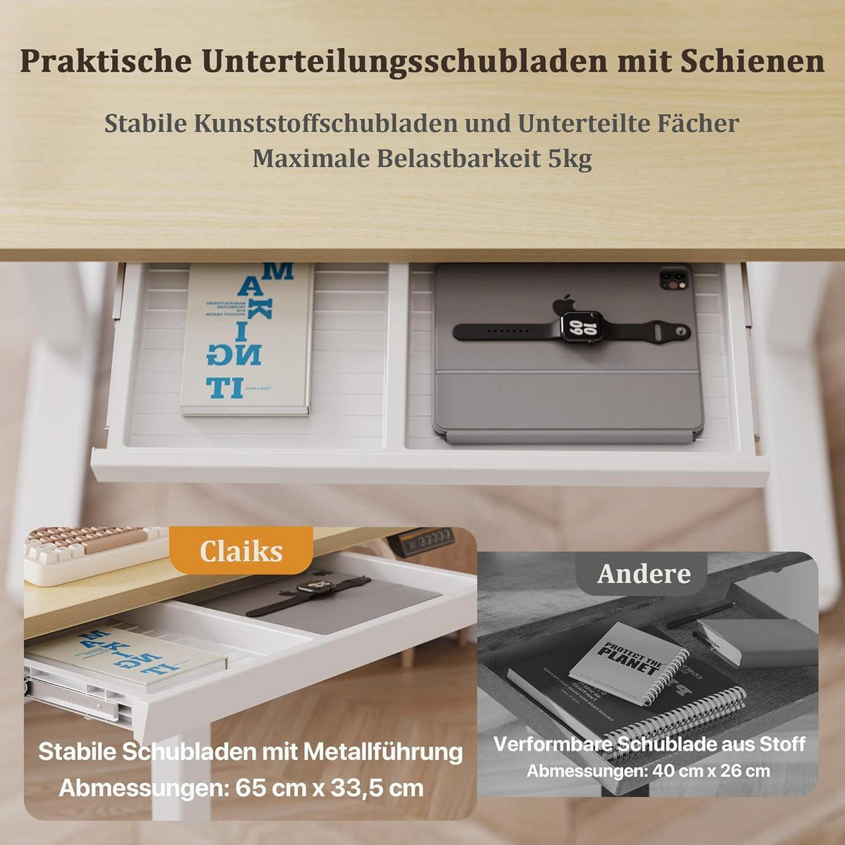 SCHREIBTISCH höhenverstellbar 140 x 60 cm mit Schublade und Memory-Funktion Beige - Beige, Holzwerkstoff (60/120/118cm)