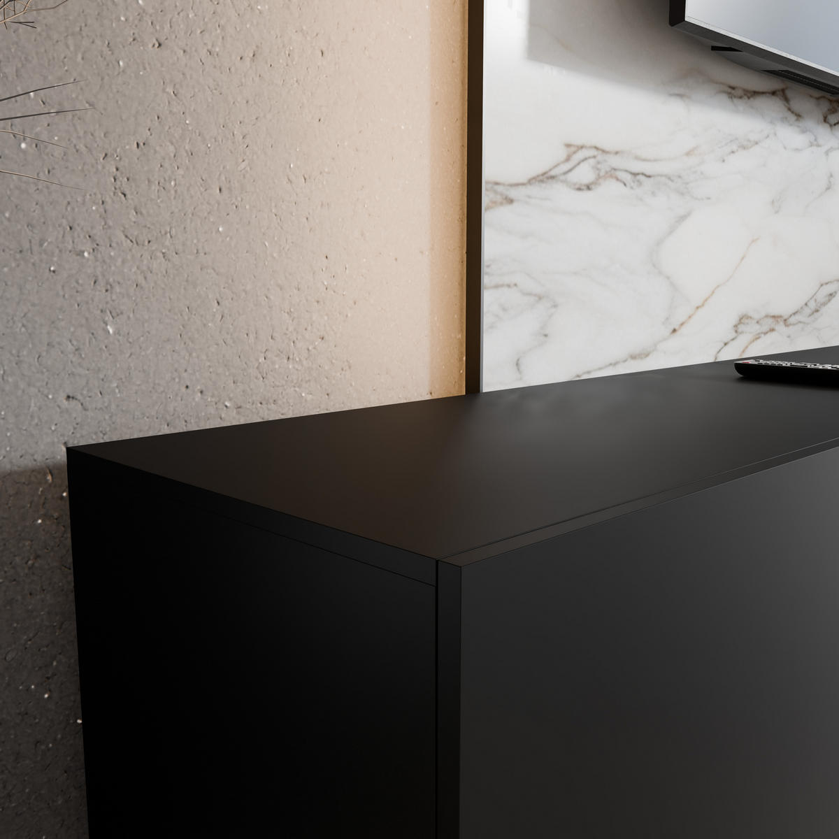 TV-SCHRANK Leo 200 cm (2x100) viertürig, schwarz - Schwarz, Kunststoff (200/40/41cm) - Margaret Hadas24