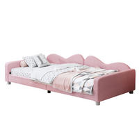 GEPOLSTERTES Kinderbett 90x200cm, Schlafsofa, multifunktionales Bettgestell, weiches Bett mit Rücken- und Armlehnen, Jugendbett, Gästebett - Rosa, Textil
