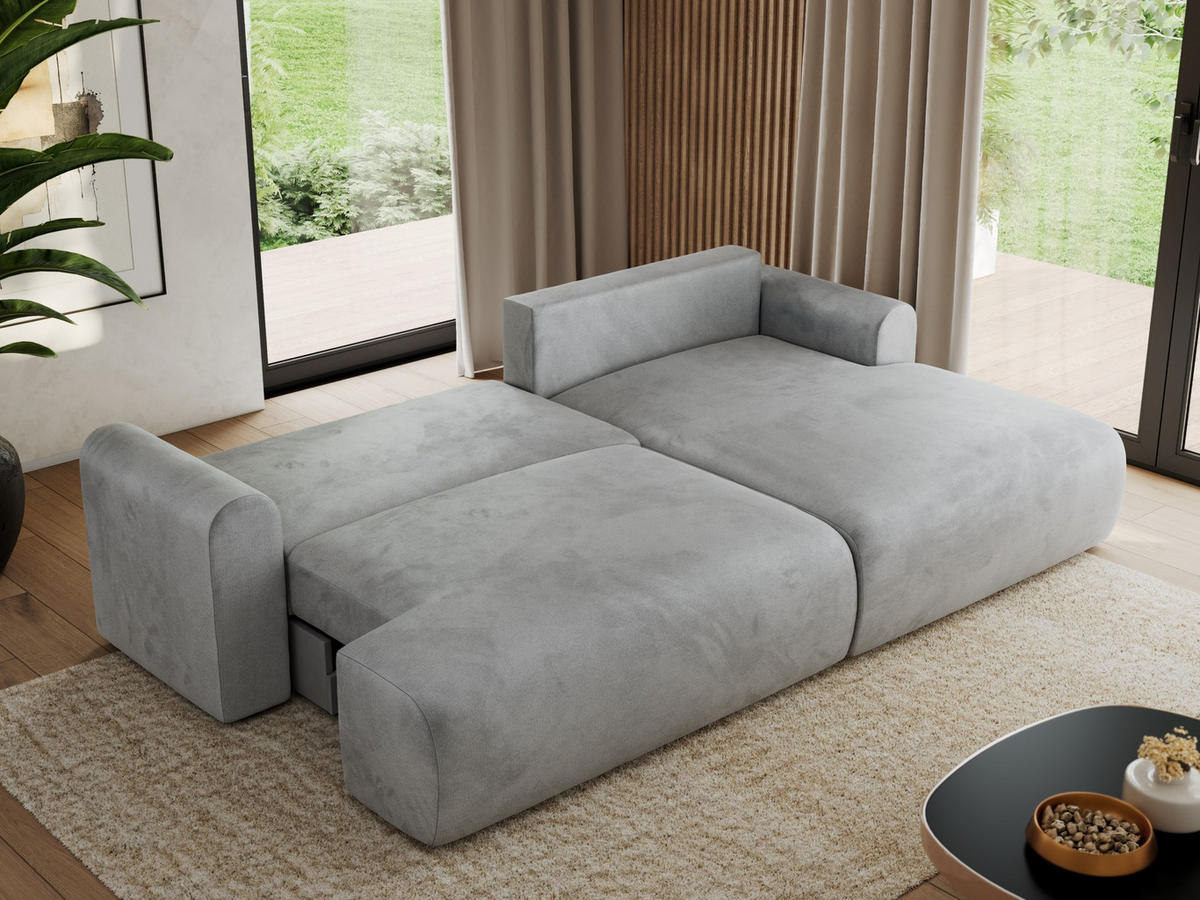 ECKSCHLAFSOFA TONO L Hellgrau Velvet - rechts - Hellgrau/Schwarz, Kunststoff/Textil (150/260cm) - MKS