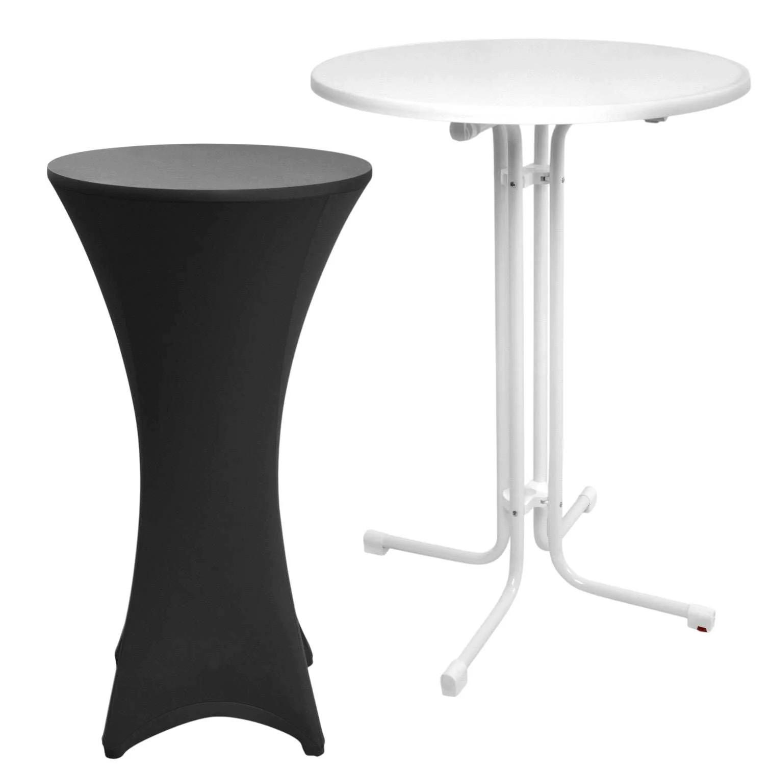 STEHTISCH Sylt Ø 80cm Weiß mit Stella Stehtischhusse Ø 80cm Schwarz - Schwarz, Kunststoff/Textil (80/80/110cm) - Beautissu 