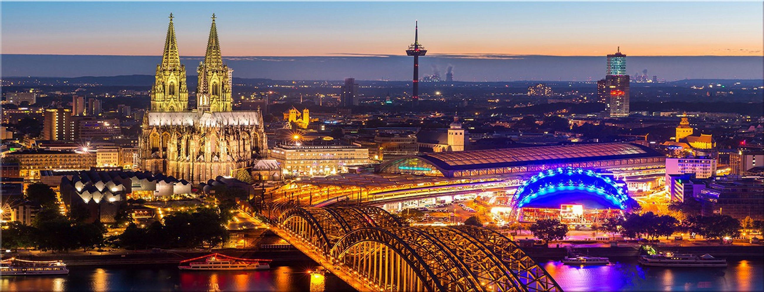 GLASBILD 80x30 cm Skyline Köln Nacht - Blau, Glas (80/30cm) - artissimo