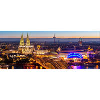 GLASBILD 80x30 cm Skyline Köln Nacht - Blau, Glas (80/30cm) - artissimo