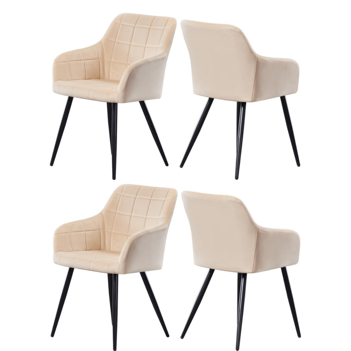 STUHL 4er-Set Samtcreme - Weiß, Metall (55/82/59cm) - Life Interiors