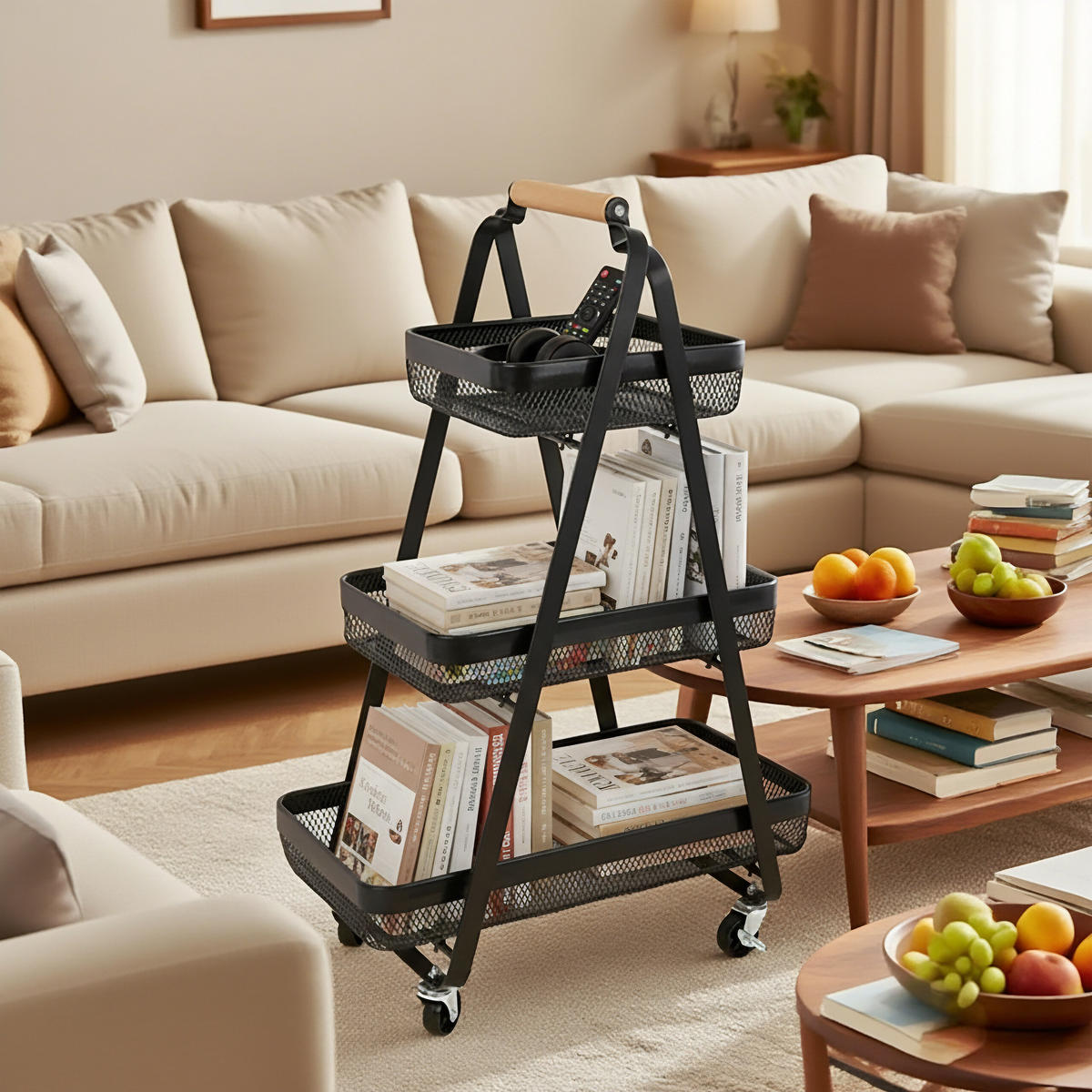 ROLLWAGEN - Schwarz, Holz/Metall (57/84.5/31cm) - Relaxdays