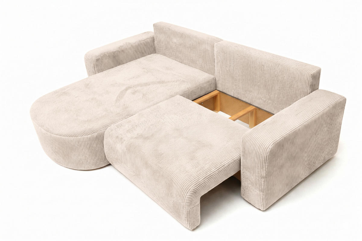 ECKSOFA Mit Schlaffunktion, Cordstoff Poso, Beige, Links, ROUND ONE - Creme, Holz (244/175cm) - Kaiser Möbel